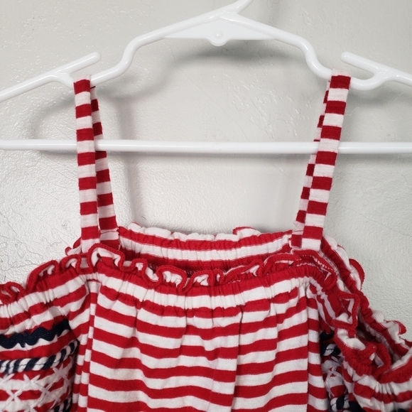 Cat & Jack Little Girl XS 4/5 Red White Striped Cold Shoulder Romper 4th of July - Picture 8 of 8